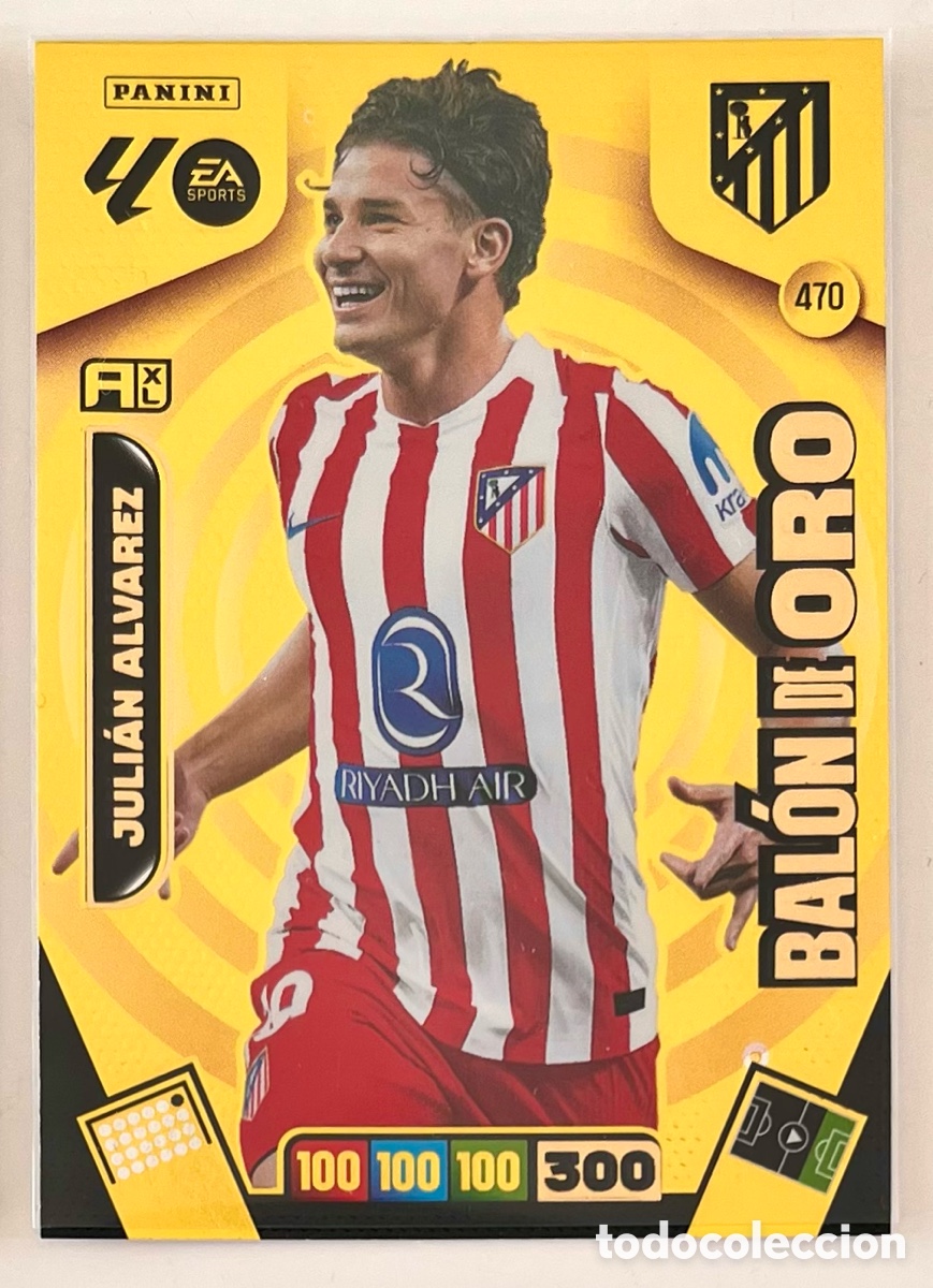 Cromos de F&uacute;tbol: 470 JULI&Aacute;N &Aacute;LVAREZ BAL&Oacute;N DE ORO ADRENALYN 25 26 2025 2026 ATLETICO DE MADRID