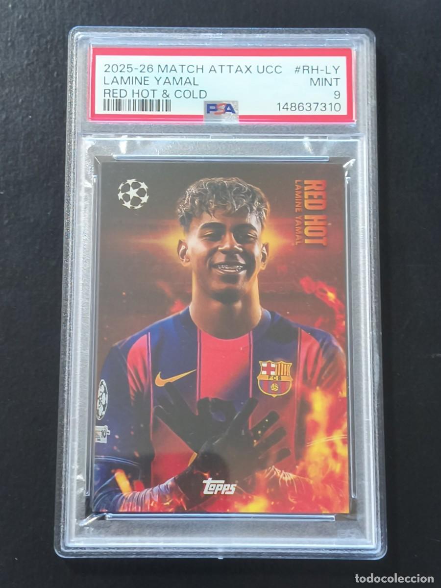 Cromos de F&uacute;tbol: Lamine Yamal Red Hot - Topps Match Attax 2025/26 - FC Barcelona - PSA 9