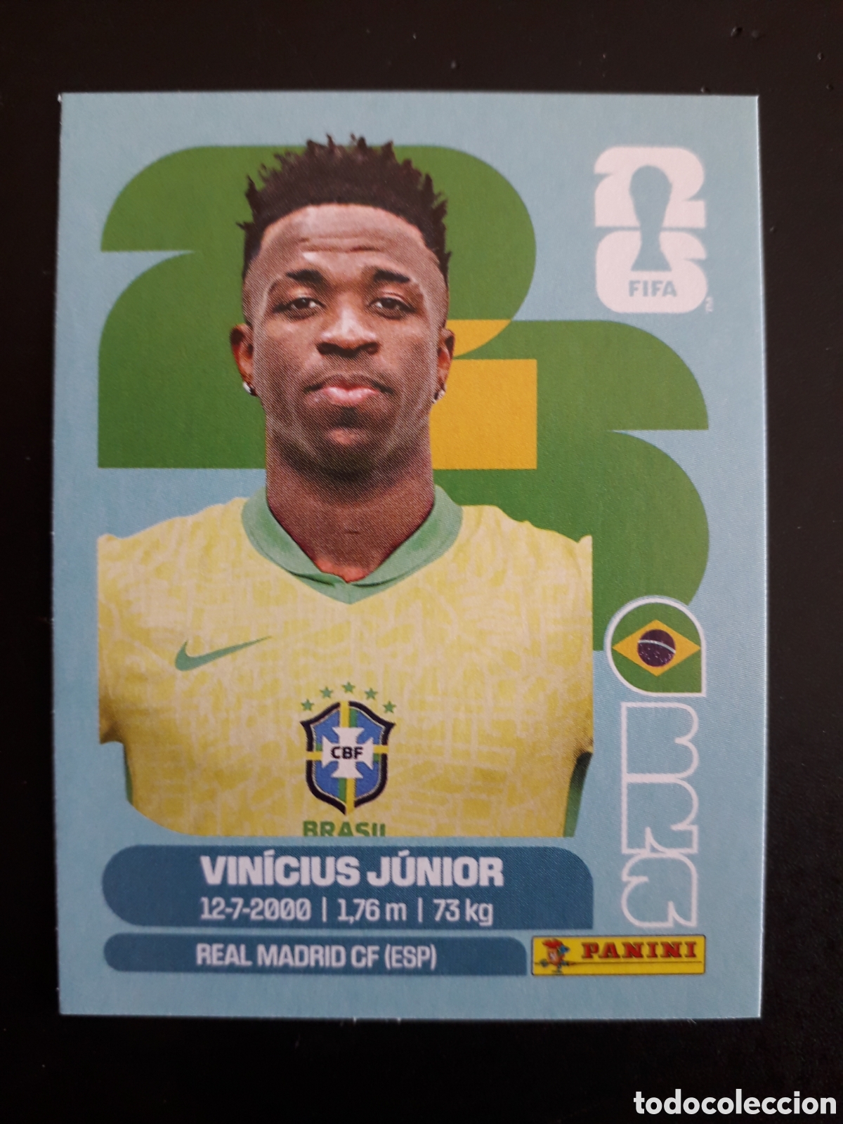 Fu&szlig;ball-Sticker: VINICIUS J&Uacute;NIOR BRASIL BRA 14 MUNDIAL F&Uacute;TBOL 2026 FIFA WORLD CUP PANINI SIN PEGAR PEDIDO M&Iacute;NIMO 3&euro;.