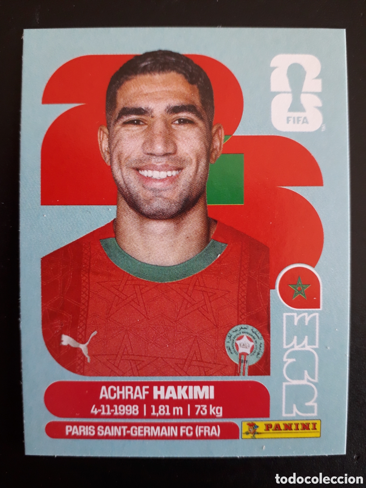 Fu&szlig;ball-Sticker: HAKIMI MARRUECOS MAR 4 MUNDIAL F&Uacute;TBOL 2026 FIFA WORLD CUP PANINI SIN PEGAR PEDIDO M&Iacute;NIMO 3&euro;