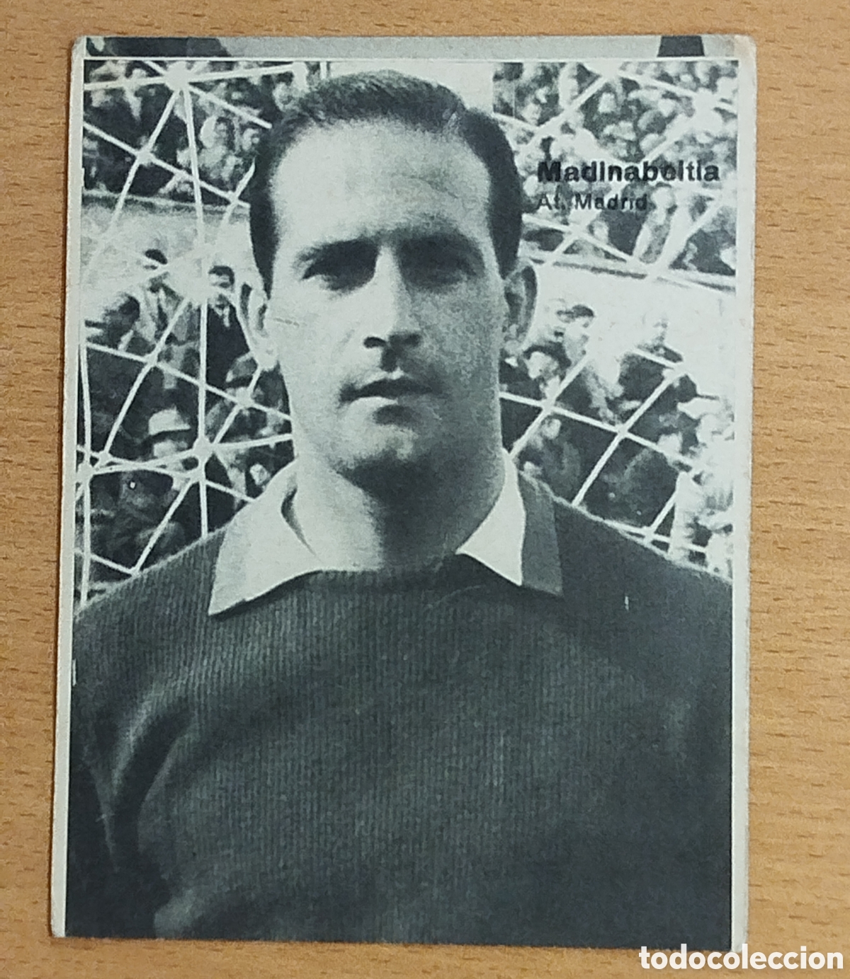 Cromos de F&uacute;tbol: ANTIGUA FOTO POSTAL CROMO DOBLE CARA FUTBOL FOTOGRAF&Iacute;A MADINABEITIA Y RODRIGUEZ ATL&Eacute;TICO DE MADRID