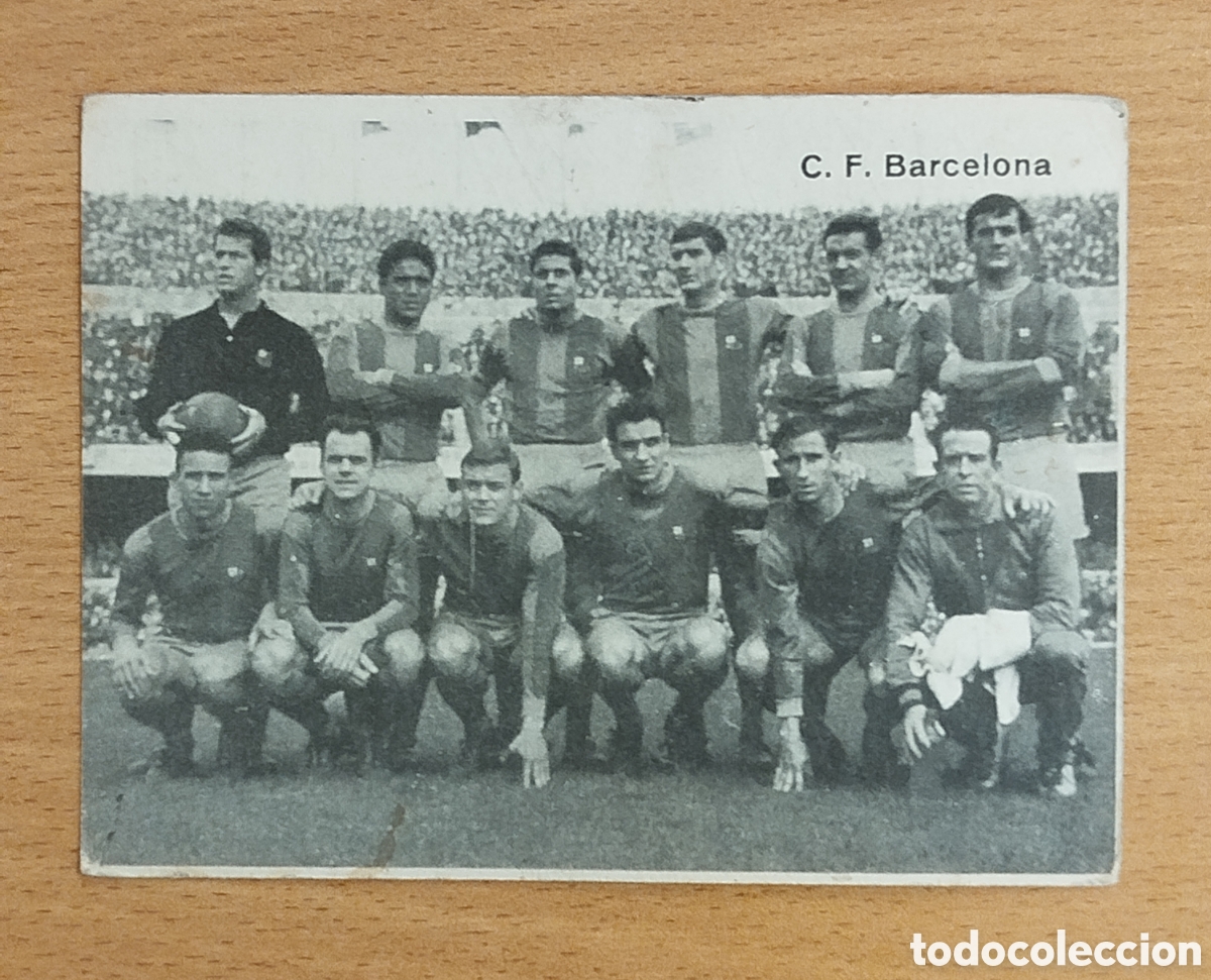 Cromos de F&uacute;tbol: ANTIGUA FOTO POSTAL CROMO DOBLE CARA FUTBOL FOTOGRAF&Iacute;A PLANTILLA FC BARCELONA Y BENITEZ BAR&Ccedil;A