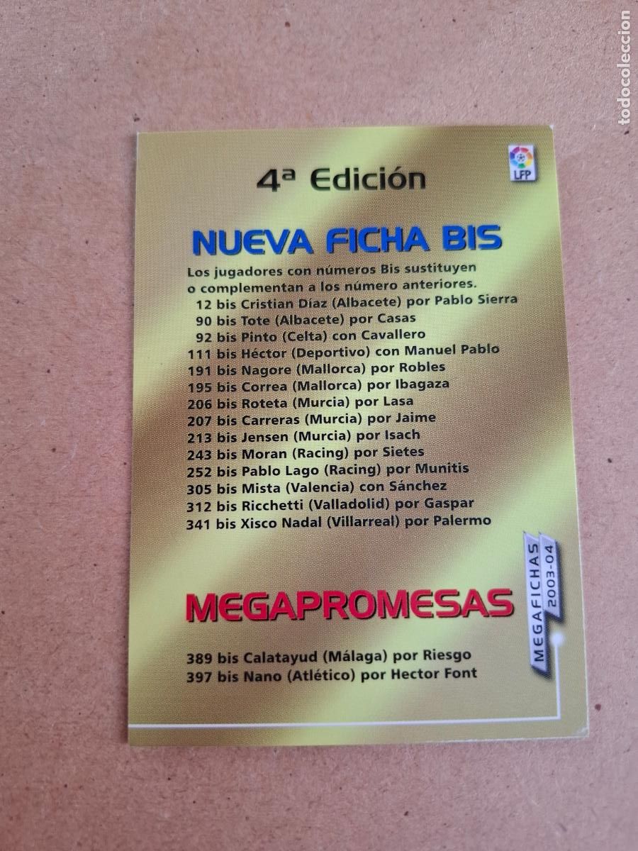 Cromos de F&uacute;tbol: MEGAFICHAS 2003 2004 03 04 - PANINI - INDICE 4&ordf; EDICI&Oacute;N (CM)