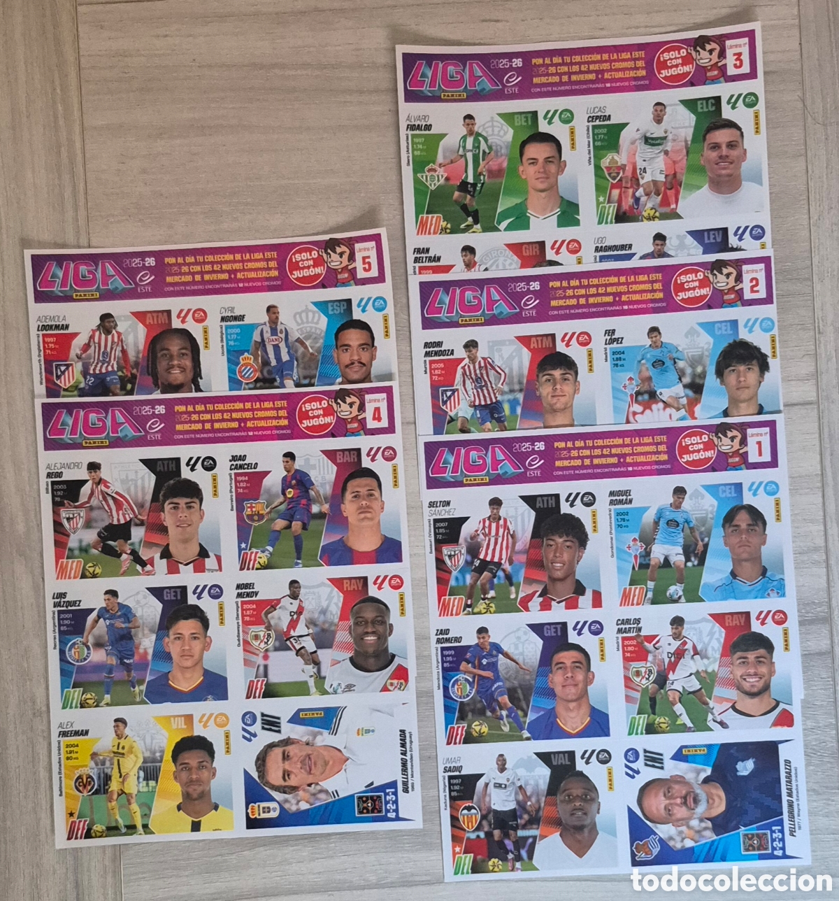 Cromos de F&uacute;tbol: Lote Mercado Invierno (Laminas 1,2,3,4 y 5) Liga Este 25/26