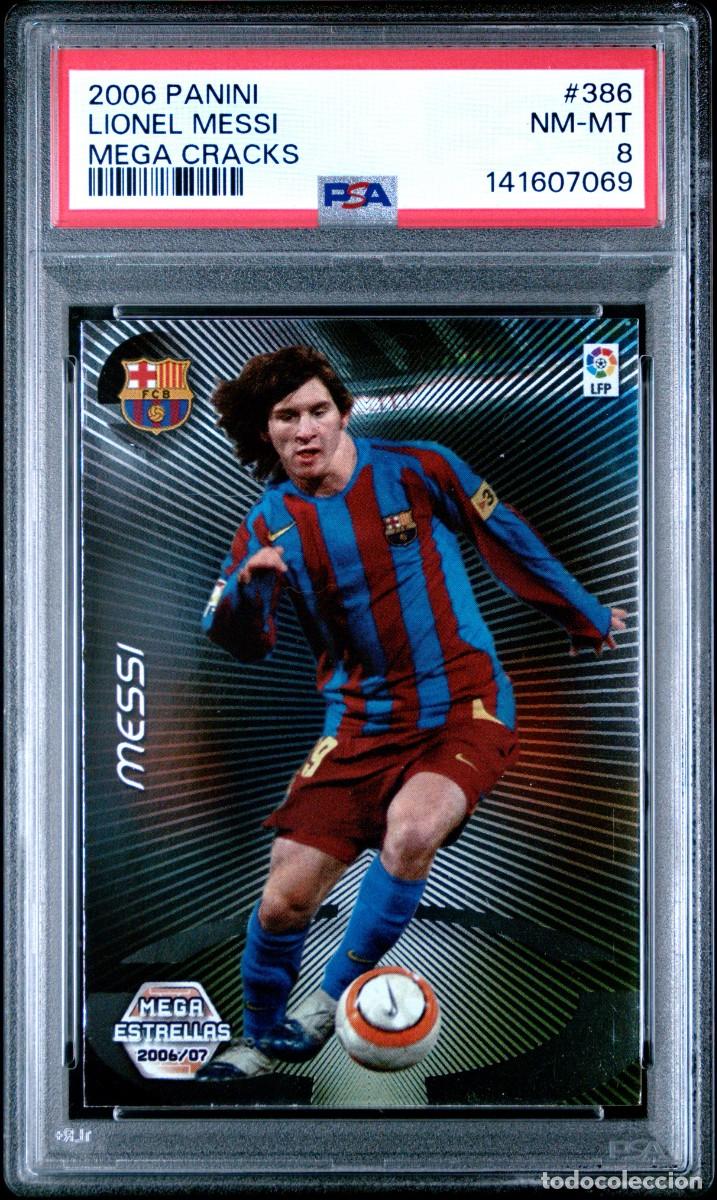 Cartes &agrave; collectionner de Football: Messi #386 FC Barcelona Panini Megacracks 2006 07 PSA 8