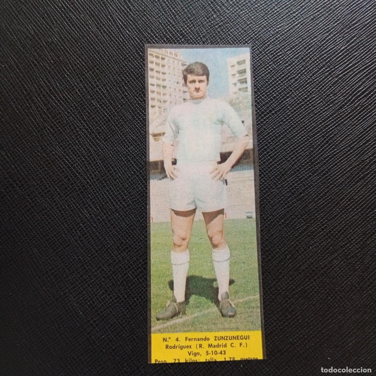 Cromos de F&uacute;tbol: 4 ZUNZUNEGUI REAL MADRID LA VOZ DE ASTURIAS JUGADORES UNO A UNO CROMO 1968 1969 FUTBOL