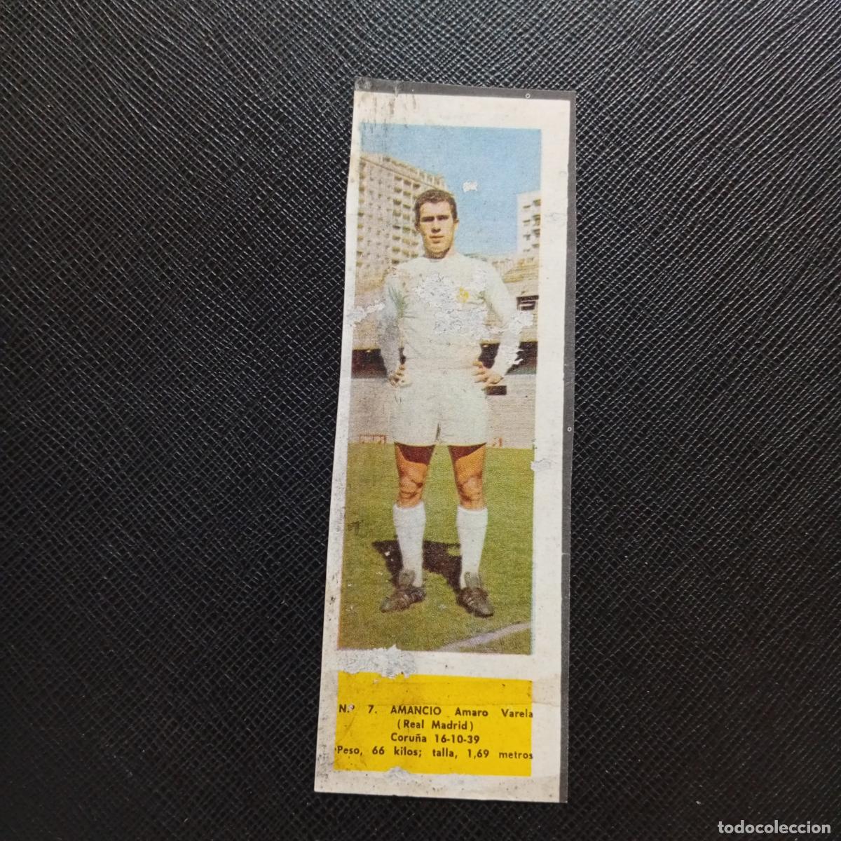 Cromos de F&uacute;tbol: 7 AMANCIO REAL MADRID LA VOZ DE ASTURIAS JUGADORES UNO A UNO CROMO 1968 1969 FUTBOL