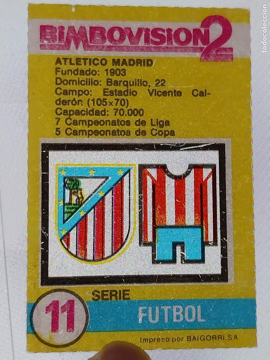 Fu&szlig;ball-Sticker: ATLETICO AT MADRID FUTBOL BIMBO BIMBOVISION 2 A&Ntilde;O CROMO 11 JUGADO PL&Aacute;STICO ORIGINAL