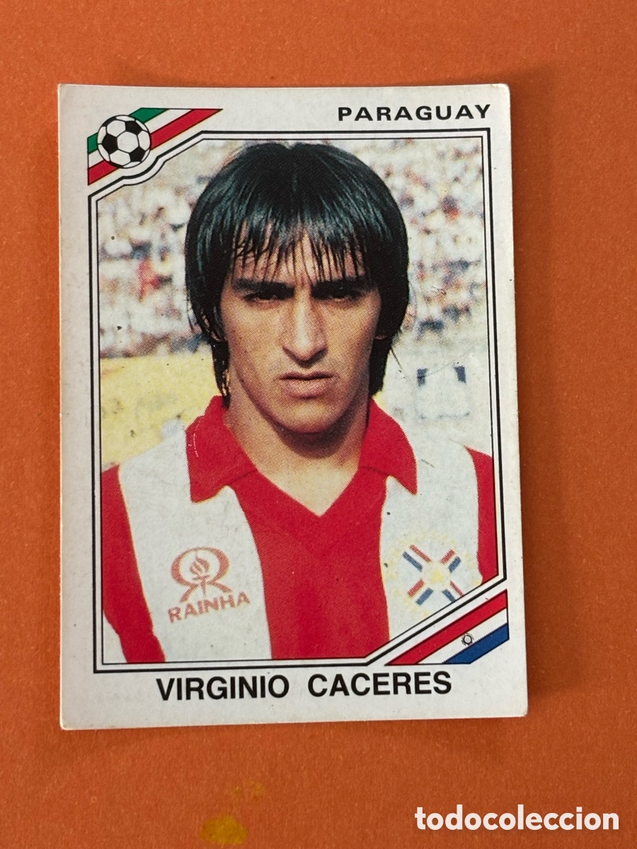Cromos de F&uacute;tbol: Virginio C&aacute;ceres (Paraguay) Mundial M&eacute;xico 86 PANINI 1986. Nunca pegado, sin pegar