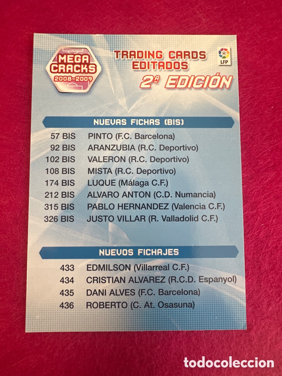 Cromos de Futebol: &Iacute;NDICE 2&ordf; EDICI&Oacute;N MEGACRACKS 2008-2009 08 09 PANINI TRADING CARD