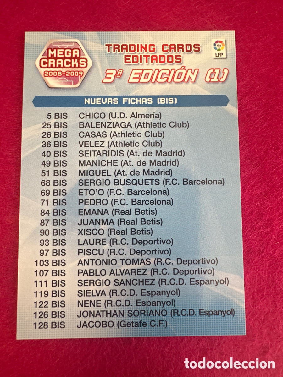 Cromos de Futebol: &Iacute;NDICE 3&ordf; EDICI&Oacute;N (1) MEGACRACKS 2008-2009 08 09 PANINI TRADING CARD