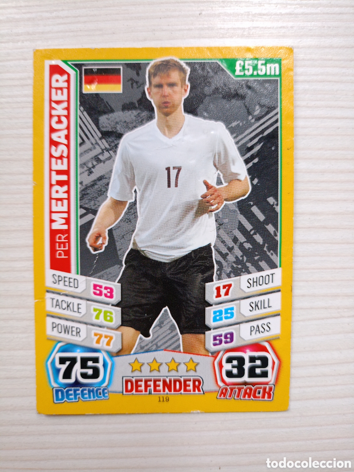 Fu&szlig;ball-Sticker: 119 PER MERTESACKER ALEMANIA ⚽ TOPPS MATCH ATTAX MUNDIAL WORLD CUP BRASIL 14 2014