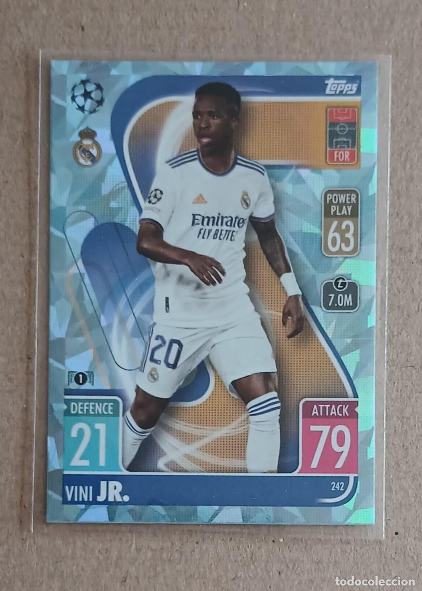 Cartes &agrave; collectionner de Football: CROMO n&ordm; 242 VINI JR. REAL MADRID AZUL PARALELA TOPPS MATCH ATTAX CHAMPIONS 2021-2022. Nuevo.