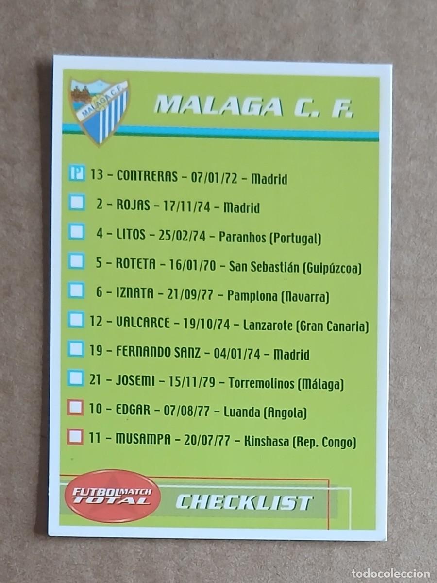 Cromos de F&uacute;tbol: CROMO &Iacute;NDICE M&Aacute;LAGA F&Uacute;TBOL MATCH TOTAL LIGA 2002-2003 MAGIC BOX INT. Nuevo.