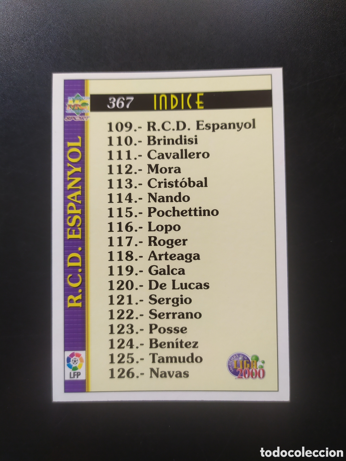 Cromos de F&uacute;tbol: Mundicromo fichas Liga 1999 2000 99 00 indice n&deg; 367 Espanyol