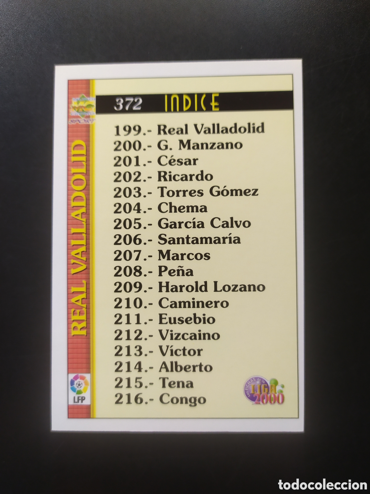 Cromos de F&uacute;tbol: Mundicromo fichas Liga 1999 2000 99 00 indice n&deg; 372 Real Valladolid