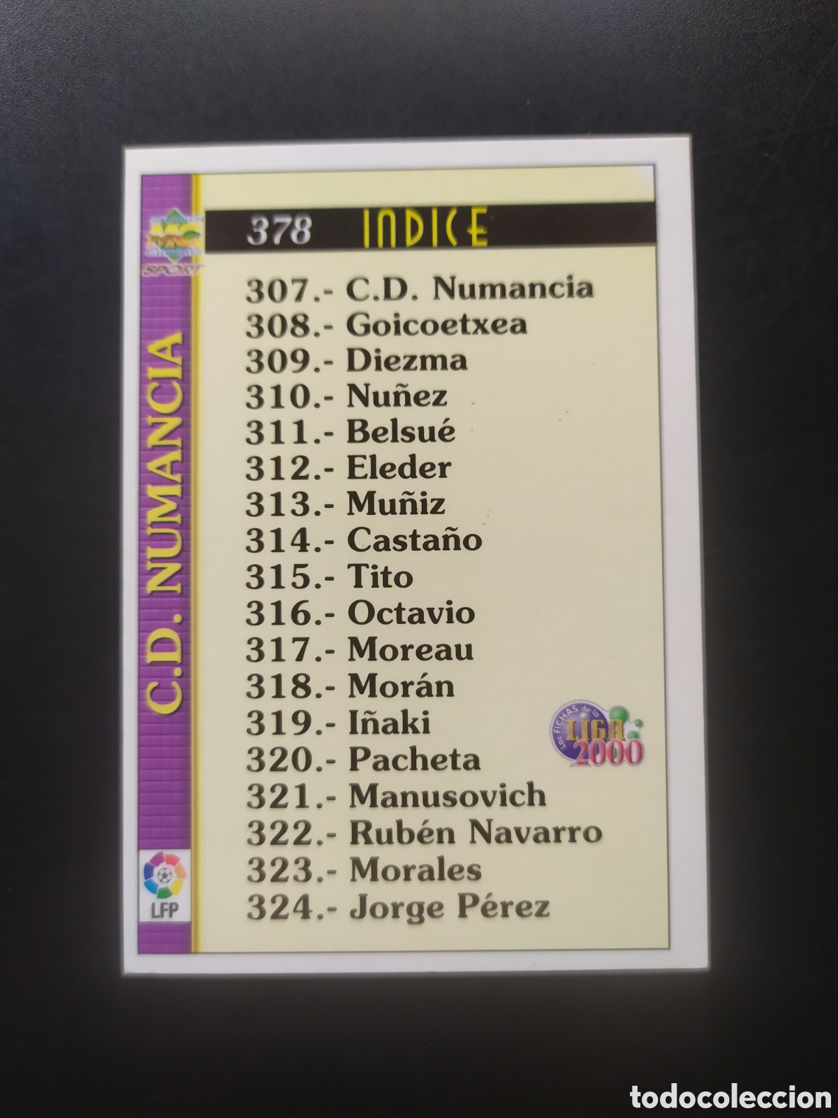 Cromos de f&uacute;tbol: Mundicromo fichas Liga 1999 2000 99 00 indice n&deg; 378 Numancia