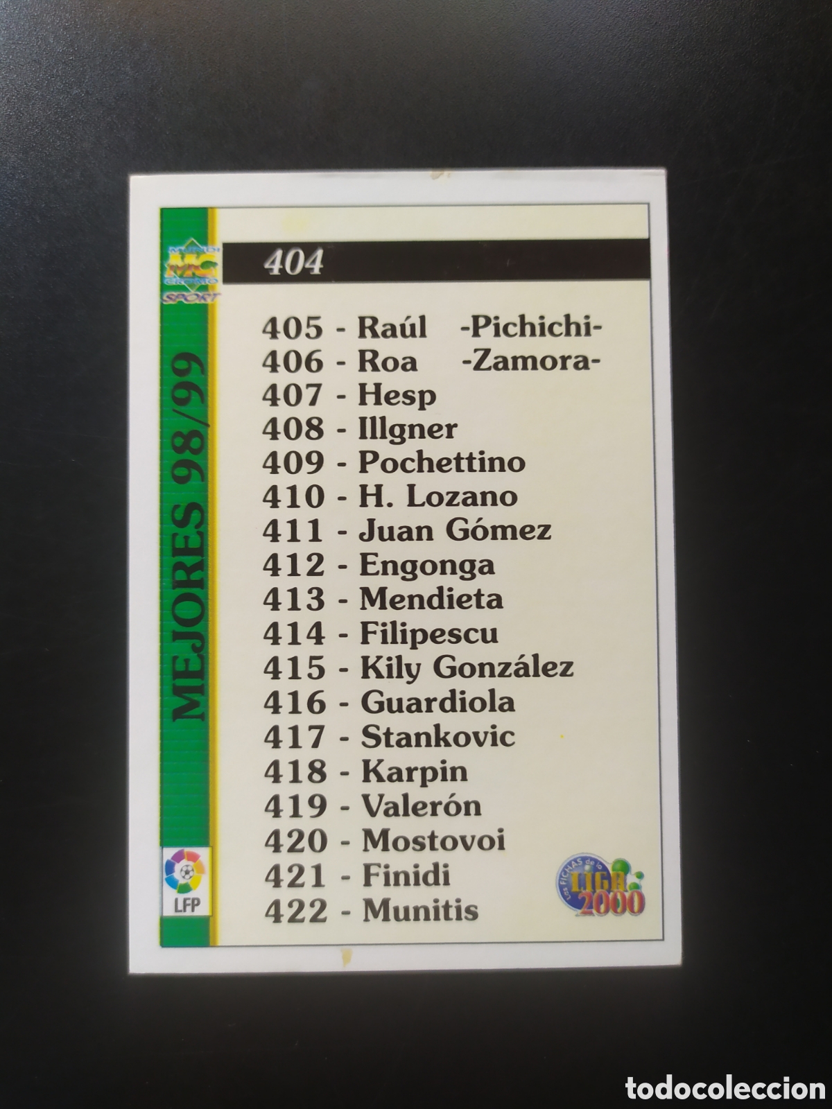 Cromos de F&uacute;tbol: Mundicromo fichas Liga 1999 2000 99 00 indice mejores 98/99 error n&deg; 404