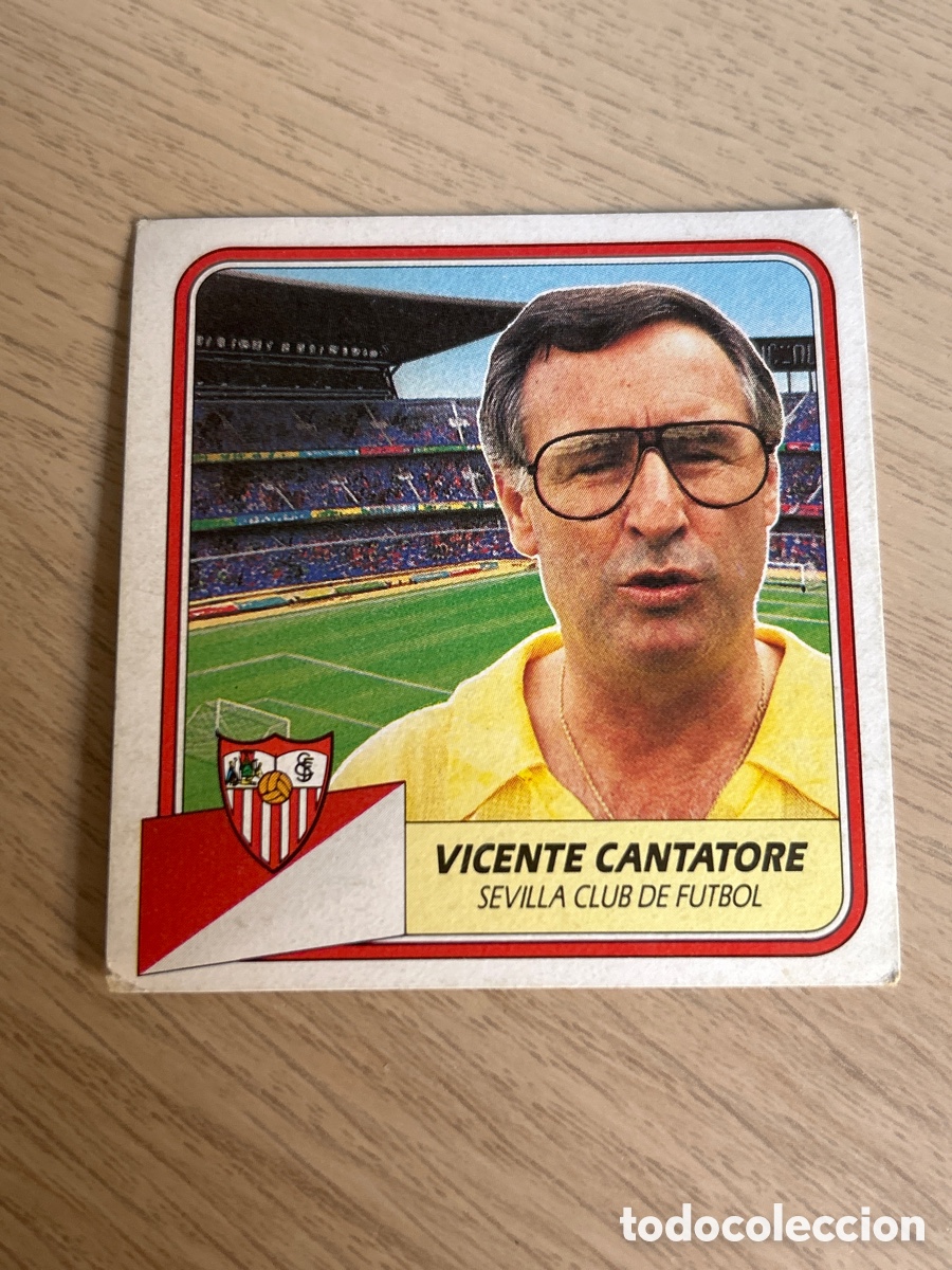 Fu&szlig;ball-Sticker: VICENTE CANTATORE ENTRENADOR SEVILLA C. F. LIGA ESTE 1989 1990 89 90 SIN PEGAR NUNCA PEGADO