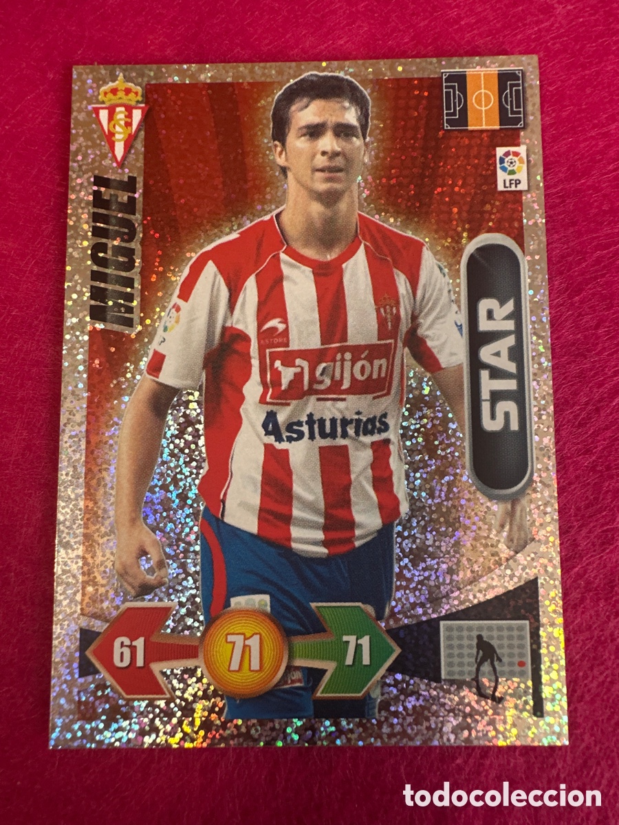 Cromos de F&uacute;tbol: MIGUEL(SPORTING GIJON)STAR-BRILLANTINA GRUESA-ADRENALYN LIGA 2009-2010 09 10 PANINI TRADING CARD