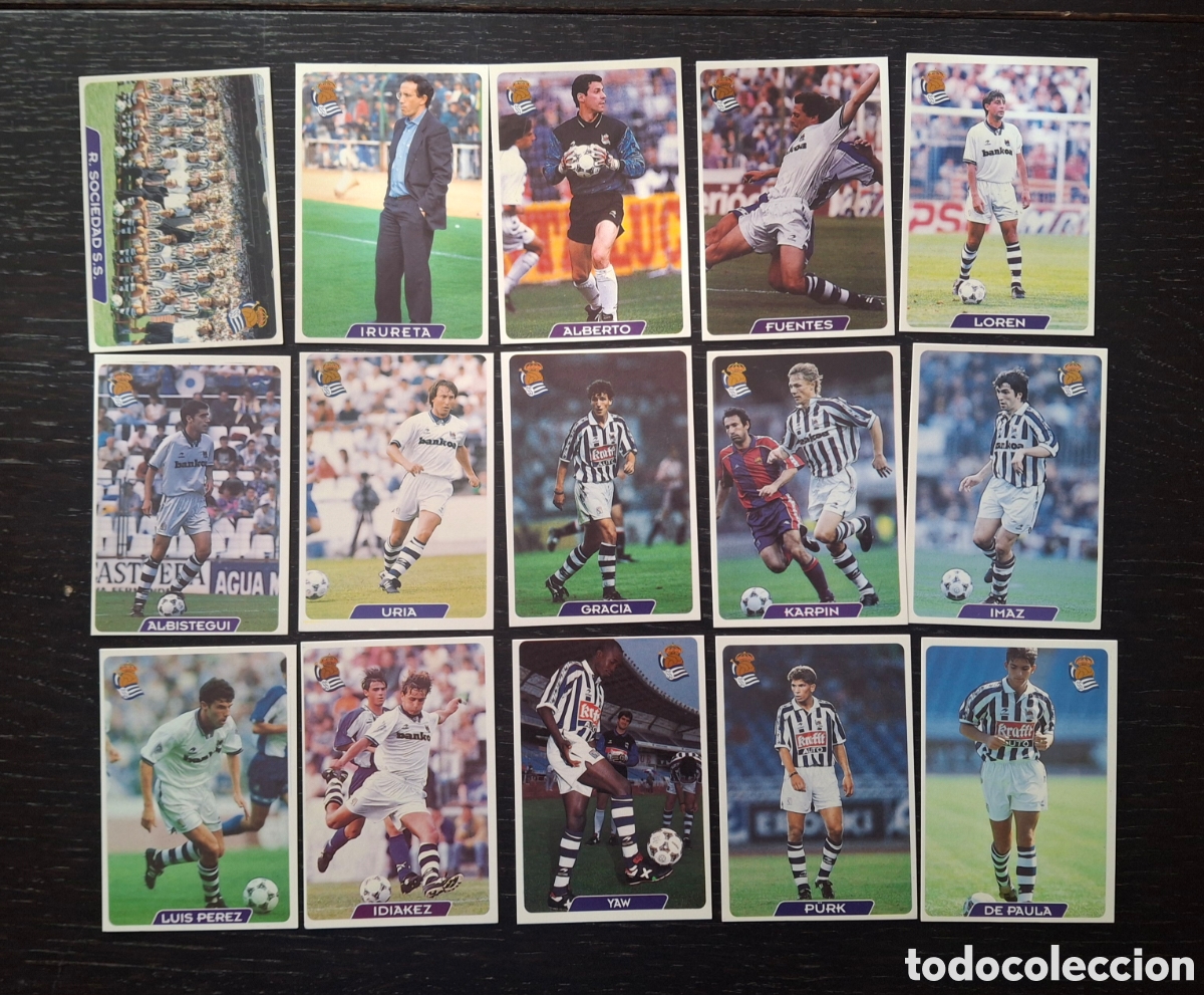 Figurine di Calcio: LIGA FUTBOL 95 96 - MUNDICROMO MC - 15 FICHAS REAL SOCIEDAD S.S. - IRURETA GRACIA URIA IMAZ DE PAULA