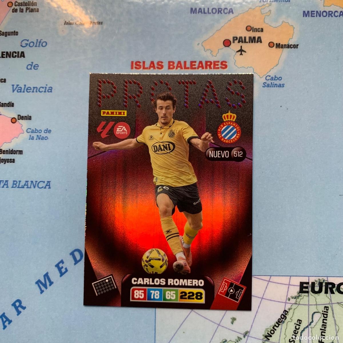 Football Stickers: Carlos Romero nuevo Protas n&uacute;mero 512 del Espa&ntilde;ol cromo adrenalyn XL 25-26 2025-2026