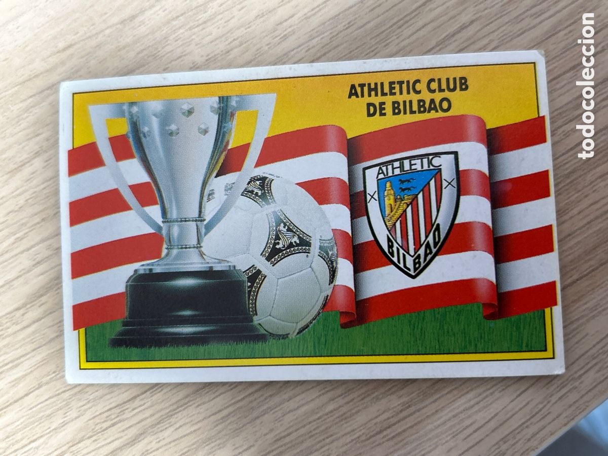 Cromos de F&uacute;tbol: ESCUDO Y BANDERA ATHLETIC CLUB DE BILBAO LIGA ESTE 1990 1991 90 91 NUNCA PEGADO SIN PEGAR