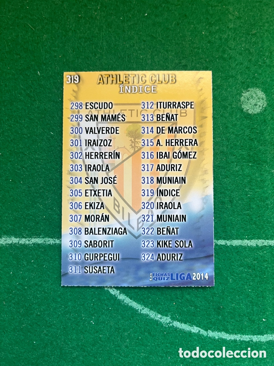 Cartes &agrave; collectionner de Football: 319 ATHLETIC DE BILBAO LAS FICHAS DE LA LIGA 2013 2014 MUNDICROMO &Iacute;NDICE