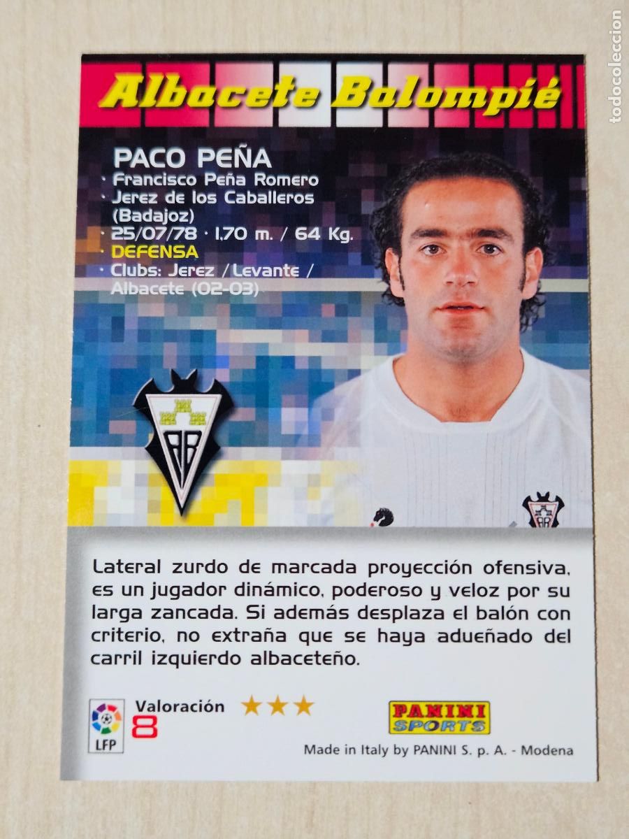 Cromos de F&uacute;tbol: CROMO N&ordm; 8 PACO PE&Ntilde;A - MEGACRACKS 2004 05 - ALBACETE -