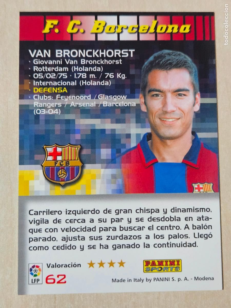 Cromos de F&uacute;tbol: CROMO N&ordm; 62 VAN BRONCKHORST - MEGACRACKS 2004 05 - BARCELONA