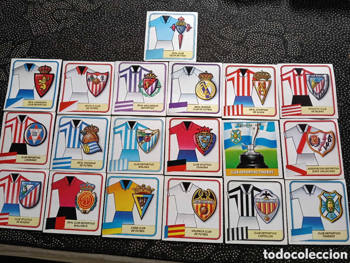 Cromos de F&uacute;tbol: Lote de 19 cromos liga 1989-90, sin pegar, Zaragoza, Sevilla, Valladolid, Real Madrid, Gij&oacute;n, Celta