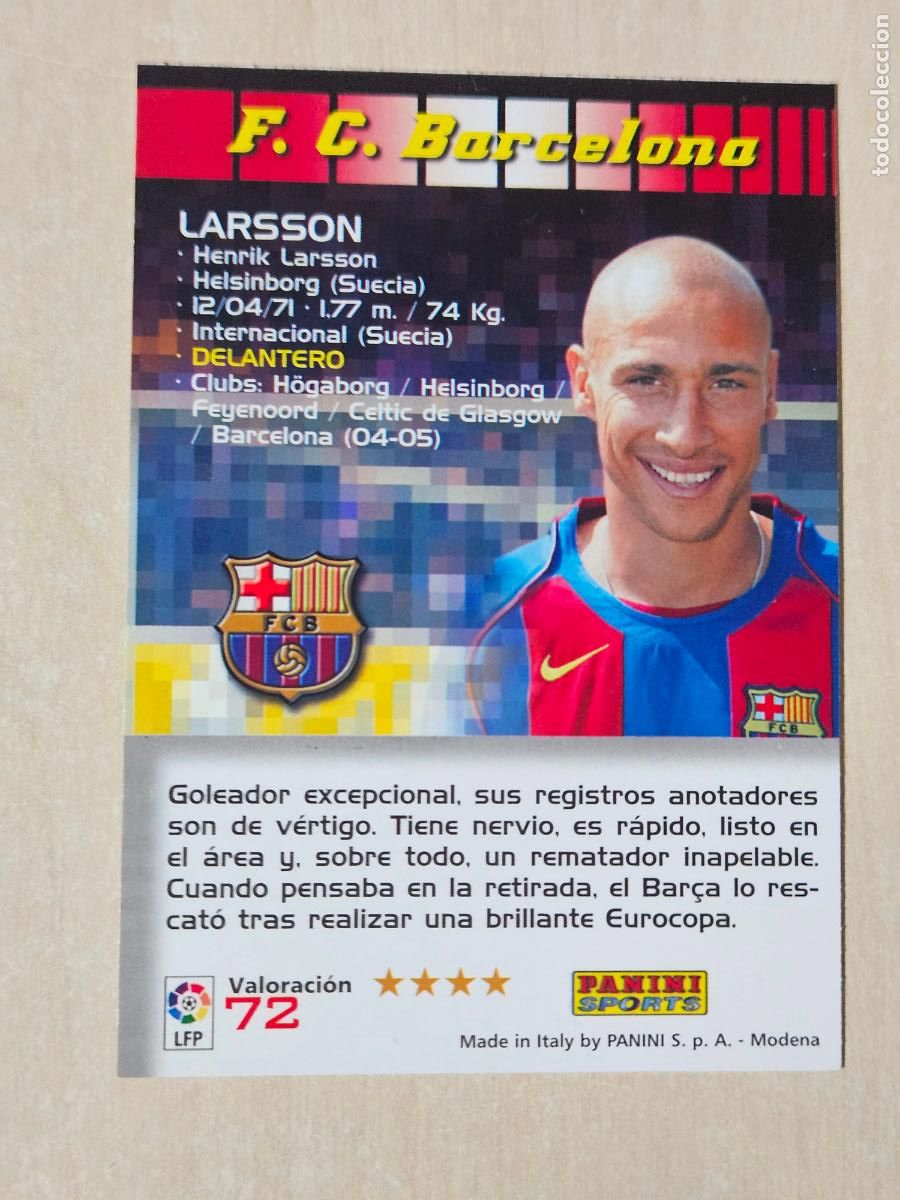 Cromos de F&uacute;tbol: CROMO N&ordm; 72 LARSSON - MEGACRACKS 2004 05 - BARCELONA