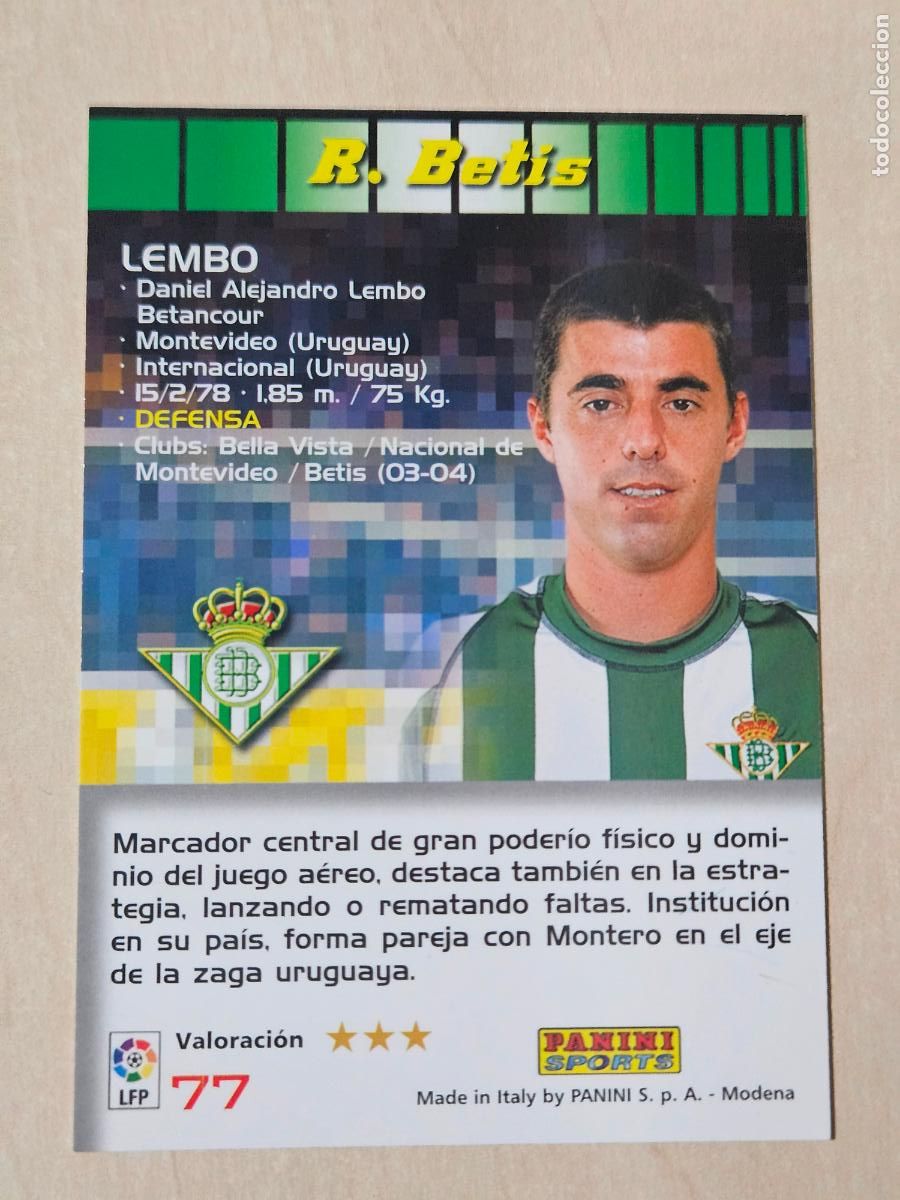 Fu&szlig;ball-Sticker: CROMO N&ordm; 77 LEMBO - MEGACRACKS 2004 05 - REAL BETIS