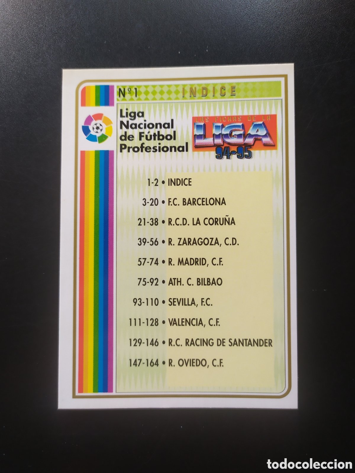 Football Stickers: Mundicromo fichas Liga 1994 1995 94 95 indice n&deg; 1