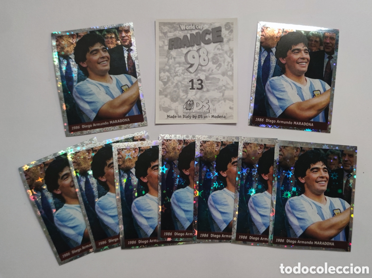 Cromos de F&uacute;tbol: 10 cromos nuevos, nunca pegados Maradona del &aacute;lbum France 98 editorial DS