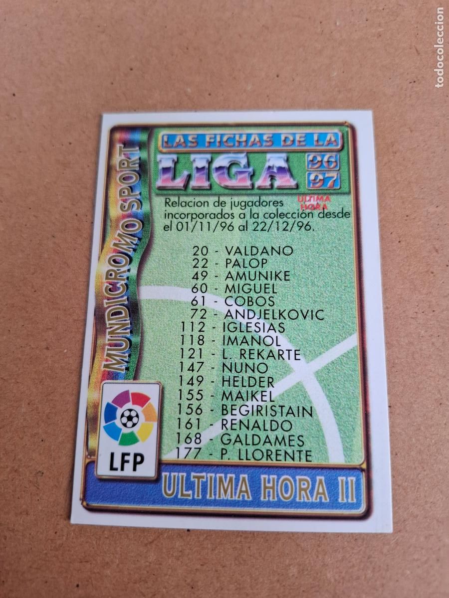 Cromos de F&uacute;tbol: MUNDICROMO 96 97 1996 1997 - &Iacute;NDICE &Uacute;LTIMA HORA II