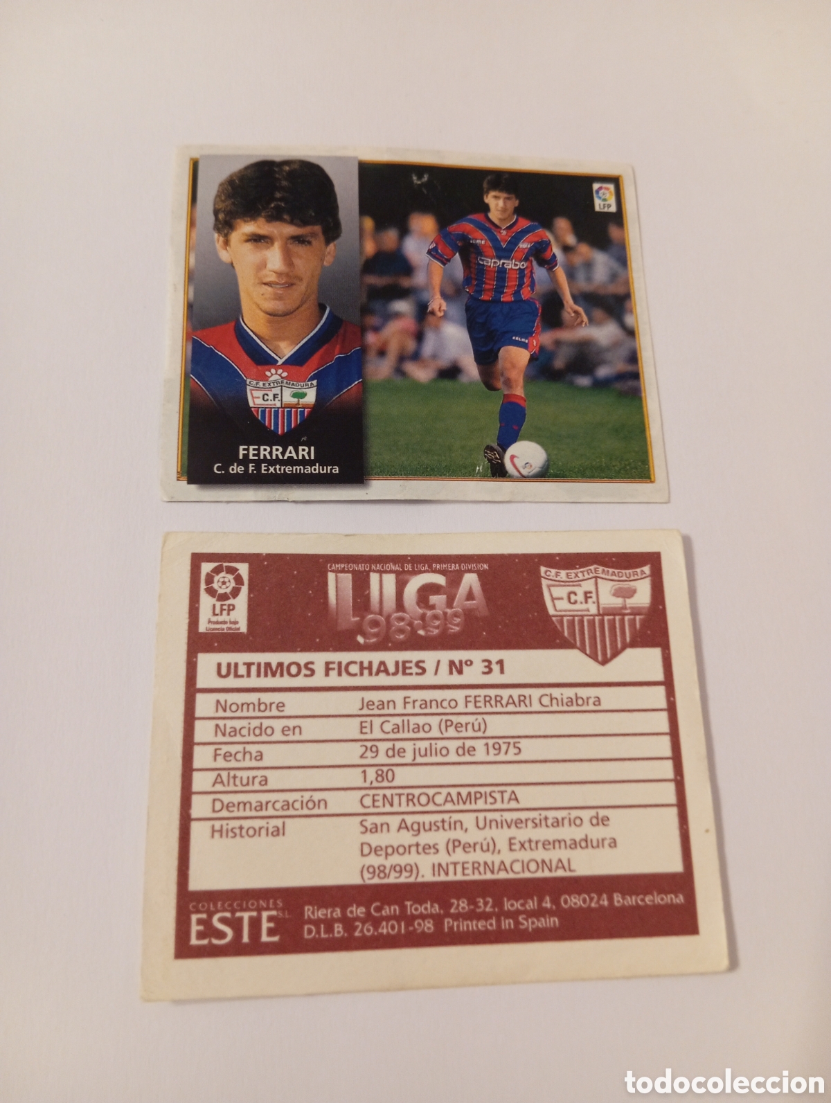 Cromos de F&uacute;tbol: FICHAJE 31 FERRARI Liga Este 1998 1999 NUEVO SIN PEGAR 98 99