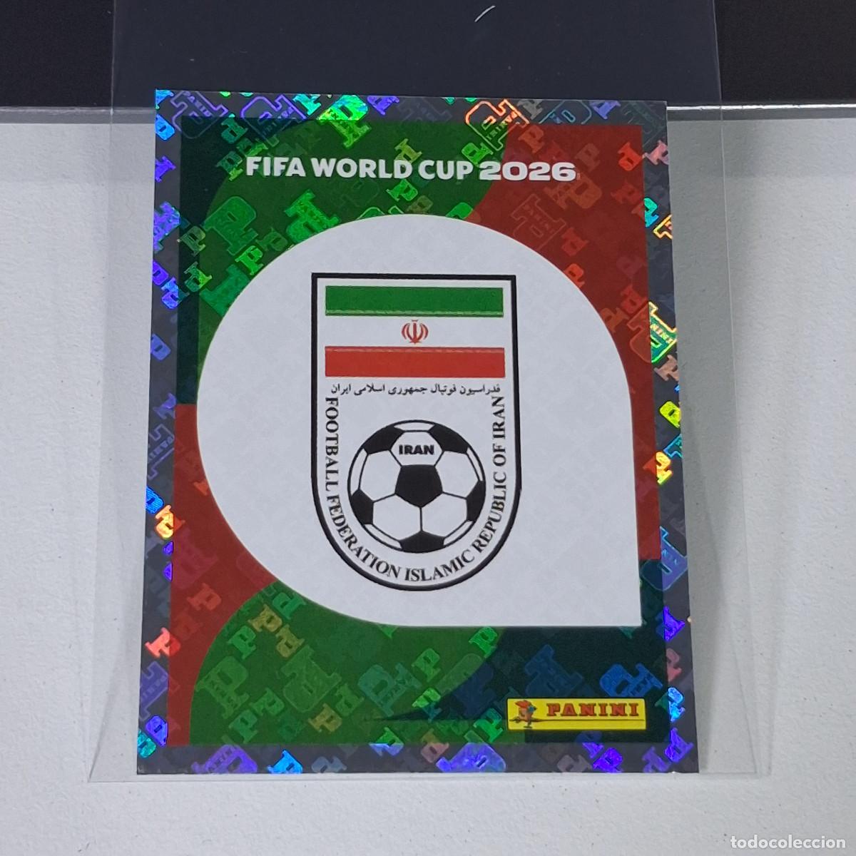 Cromos de F&uacute;tbol: A28 IRN 1 IRN1 ESCUDO LOGO BADGE IRAN IRAO MUNDIAL FIFA WORLD CUP 2026 STICKER PANINI