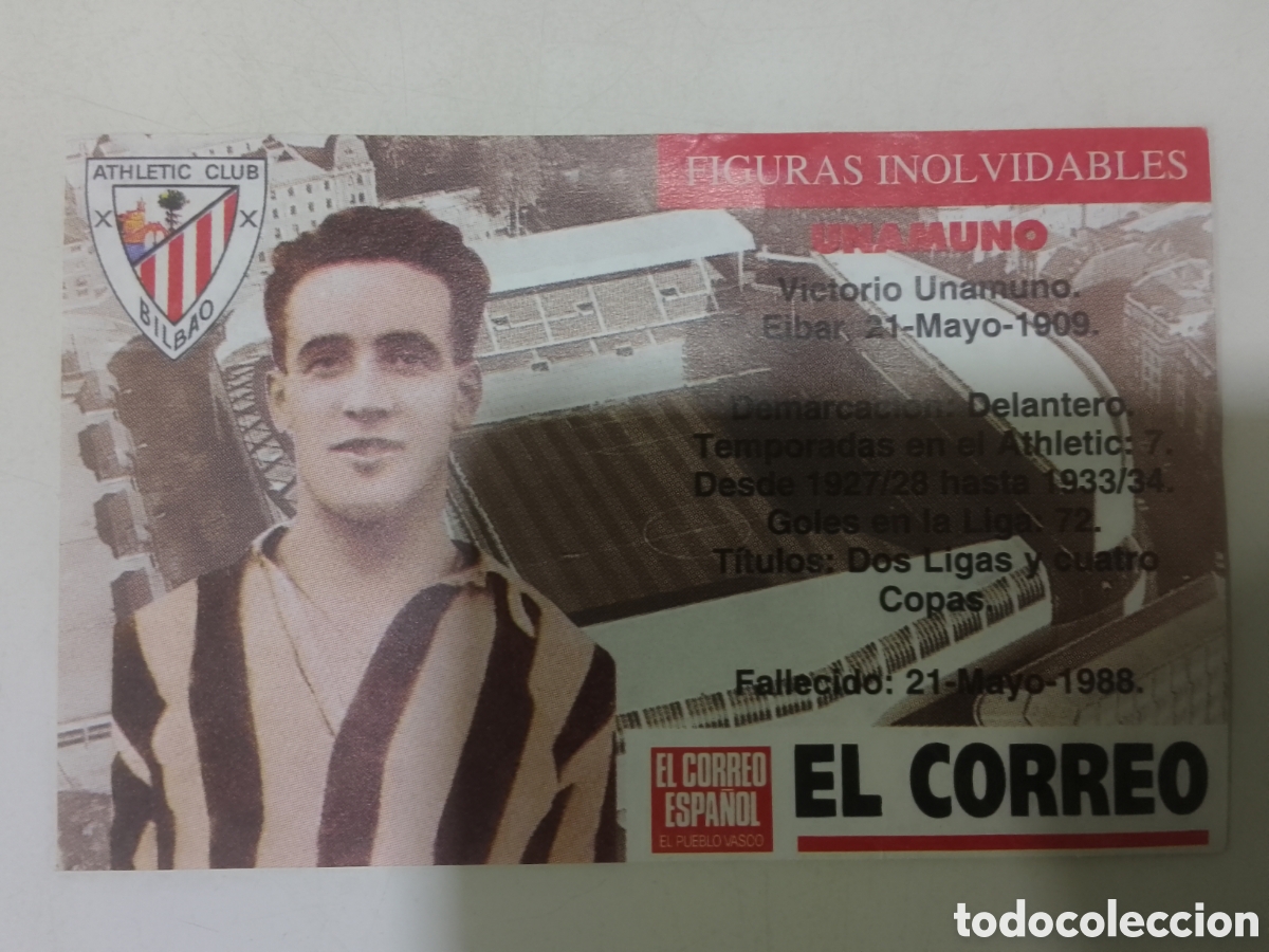 Cromos de F&uacute;tbol: Cromo El Correo Figuras Inolvidables Athletic Club Bilbao UNAMUNO.
