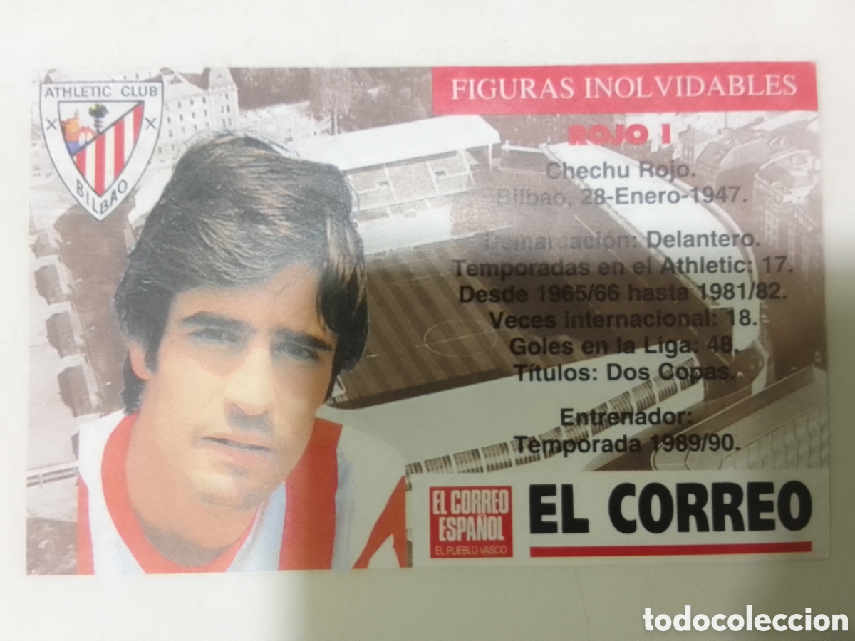 Cromos de F&uacute;tbol: Cromo El Correo Figuras Inolvidables Athletic Club Bilbao ROJO I.