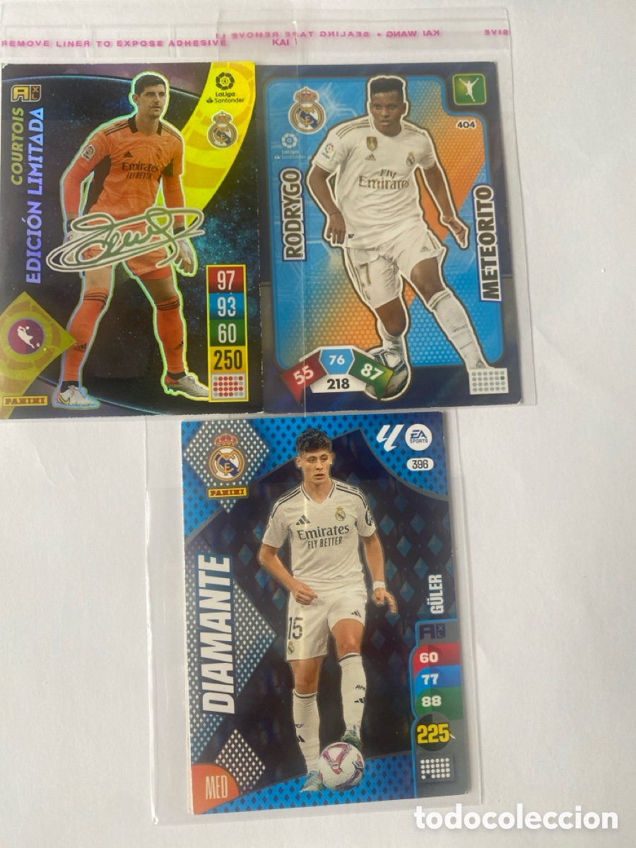 Cromos de F&uacute;tbol: Pack Real Madrid | Courtois Edici&oacute;n Limitada 21/22 + Rodrygo Meteorito + G&uuml;ler Diamante