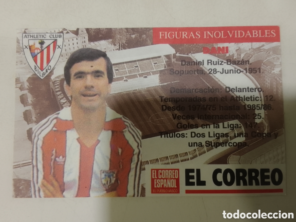 Cromos de F&uacute;tbol: Cromo El Correo Figuras Inolvidables Athletic Club Bilbao DANI.