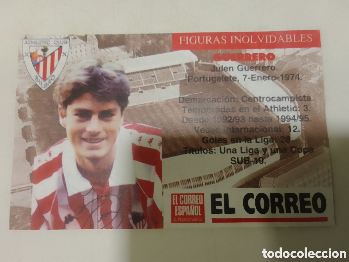 Cromos de F&uacute;tbol: Cromo El Correo Figuras Inolvidables Athletic Club Bilbao GUERRERO.