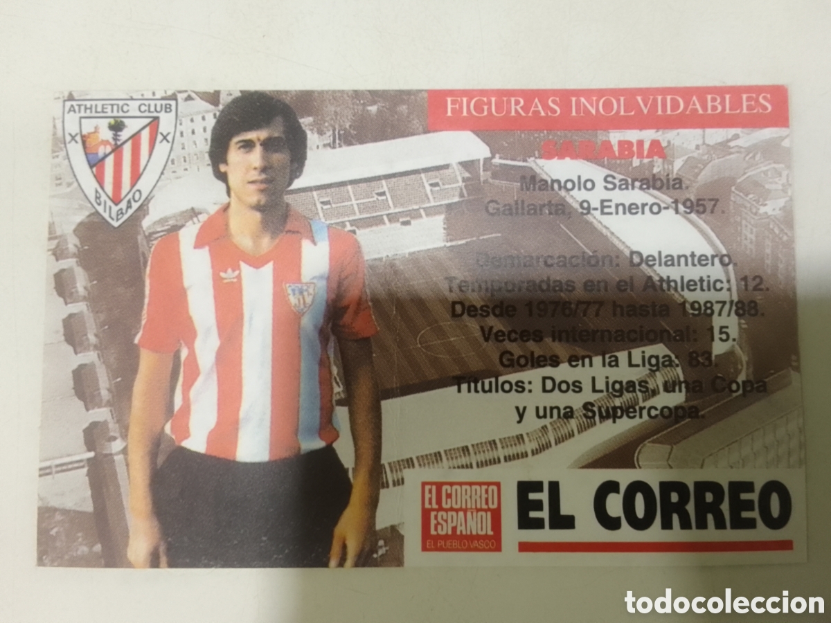 Cromos de F&uacute;tbol: Cromo El Correo Figuras Inolvidables Athletic Club Bilbao SARABIA.