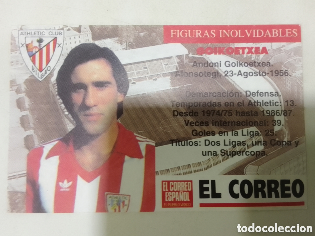 Cromos de F&uacute;tbol: Cromo El Correo Figuras Inolvidables Athletic Club Bilbao GOIKOETXEA.