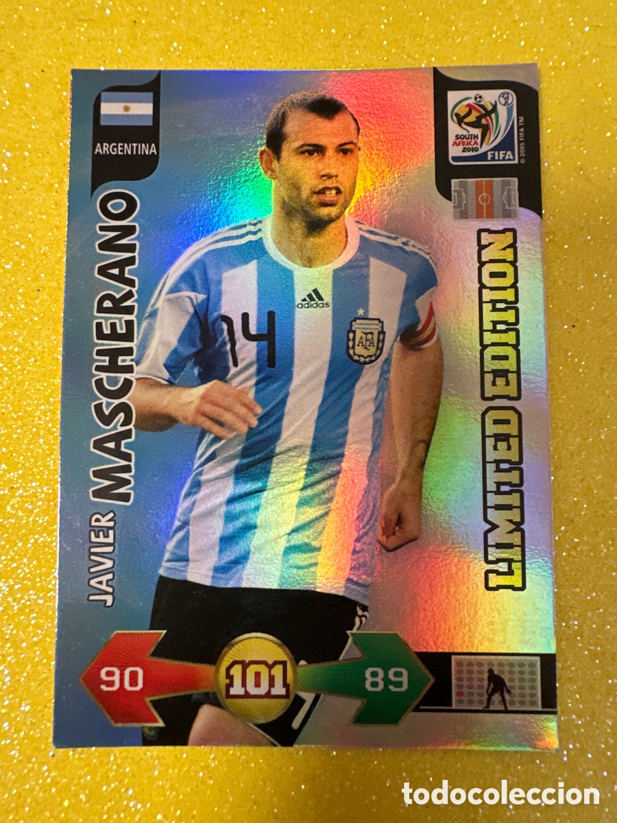 Cromos de F&uacute;tbol: MASCHERANO(ARGENTINA)LIMITED EDITION ADRENALYN FIFA WORLD CUP SOUTH &Aacute;FRICA 2010 PANINI TRADING CARD
