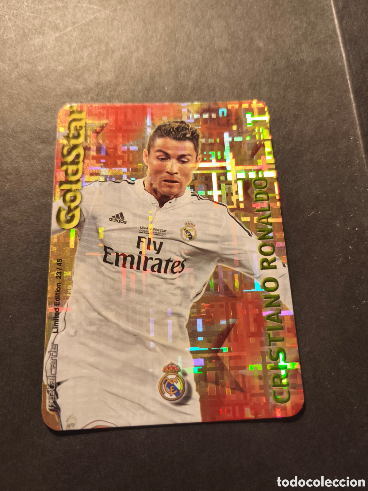Cromos de F&uacute;tbol: GOLDSTAR CRISTIANO RONALDO REAL MADRID MUNDICROMO QUIZ GAME 2015 VERSION TETRIS
