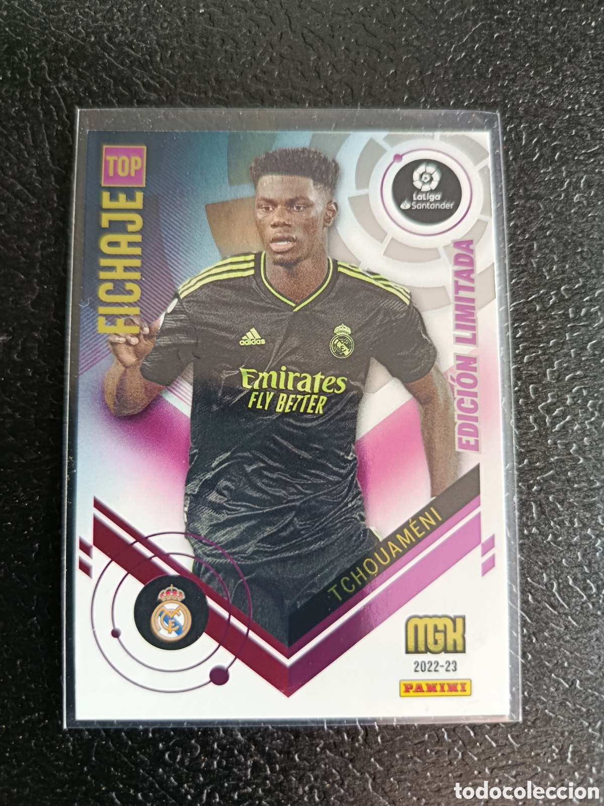 Cromos de F&uacute;tbol: EDICI&Oacute;N LIMITADA Fichaje TOP: TCHOUAM&Eacute;NI (Real Madrid) PANINI MGK La Liga 2022-23
