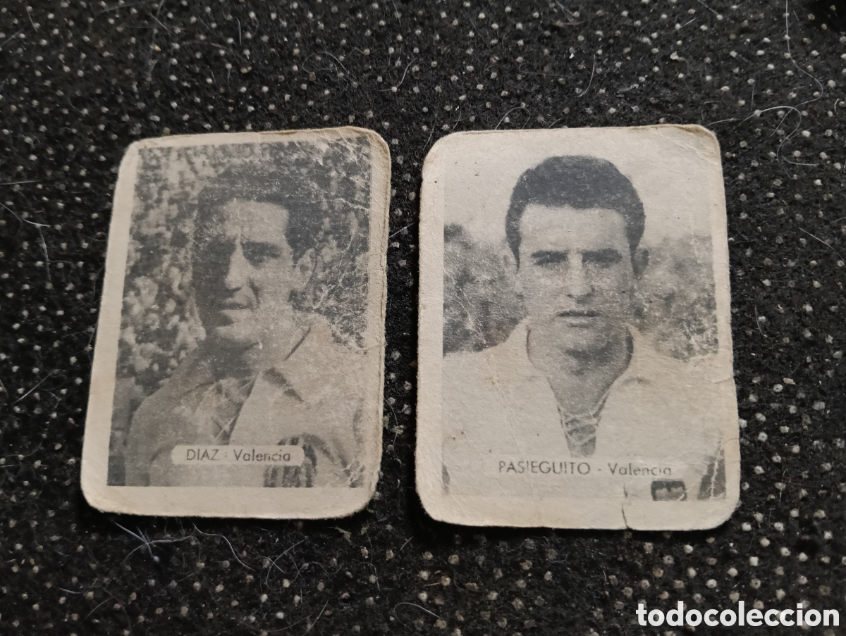 Cromos de F&uacute;tbol: Dos cromos del Valencia, DIAZ y PASIEGUITO, Ediciones Bruguera o Ruiz Romero, liga 1945-50
