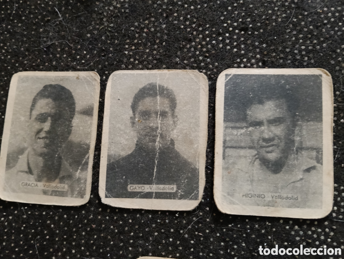 Cromos de F&uacute;tbol: 3 cromos del Valladolid, Gracia, Gayo y Higinio, Ediciones Bruguera o Ruiz Romero, liga 1945-50